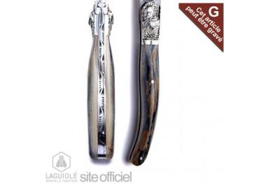 Perkin Coltello Da Caccia In Acciaio Damasco – Lama 10,16 Cm, Manico In Osso, Fodero In Pelle, Durezza 56-58 HRC