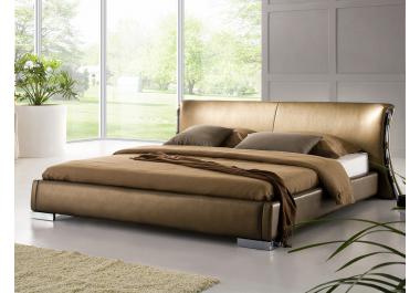 Letto Matrimoniale 180x200 Cm Imbottito Con Luci LED E Contenitore, Tessuto Marrone Con Meccanismo Idraulico