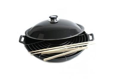 Wok, Padella con Coperchio di Vetro, 30 cm, Antiaderente, per Fornelli a Gas, Elettrici & Induzione, 4l, nero, Relaxdays | Leroy Merlin